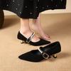 Осень новая мода острый носок жемчужная пряжка на одном ремешке тонкий низкий каблук модные повседневные женские туфли-лодочки с мелким вырезом и темпераментом