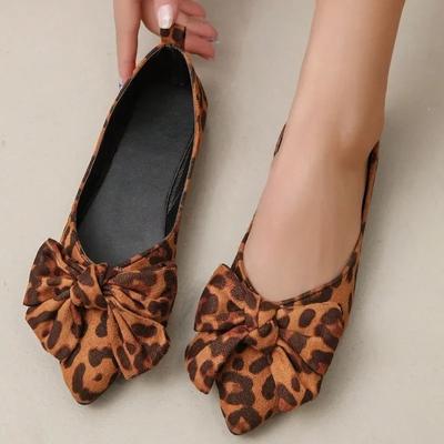 Женские балетки Леопардовые туфли Новые с бантом-бабочкой Мягкая подошва Лоферы Большого размера Удобные уличные кроссовки Женские Zapatos De Mujer