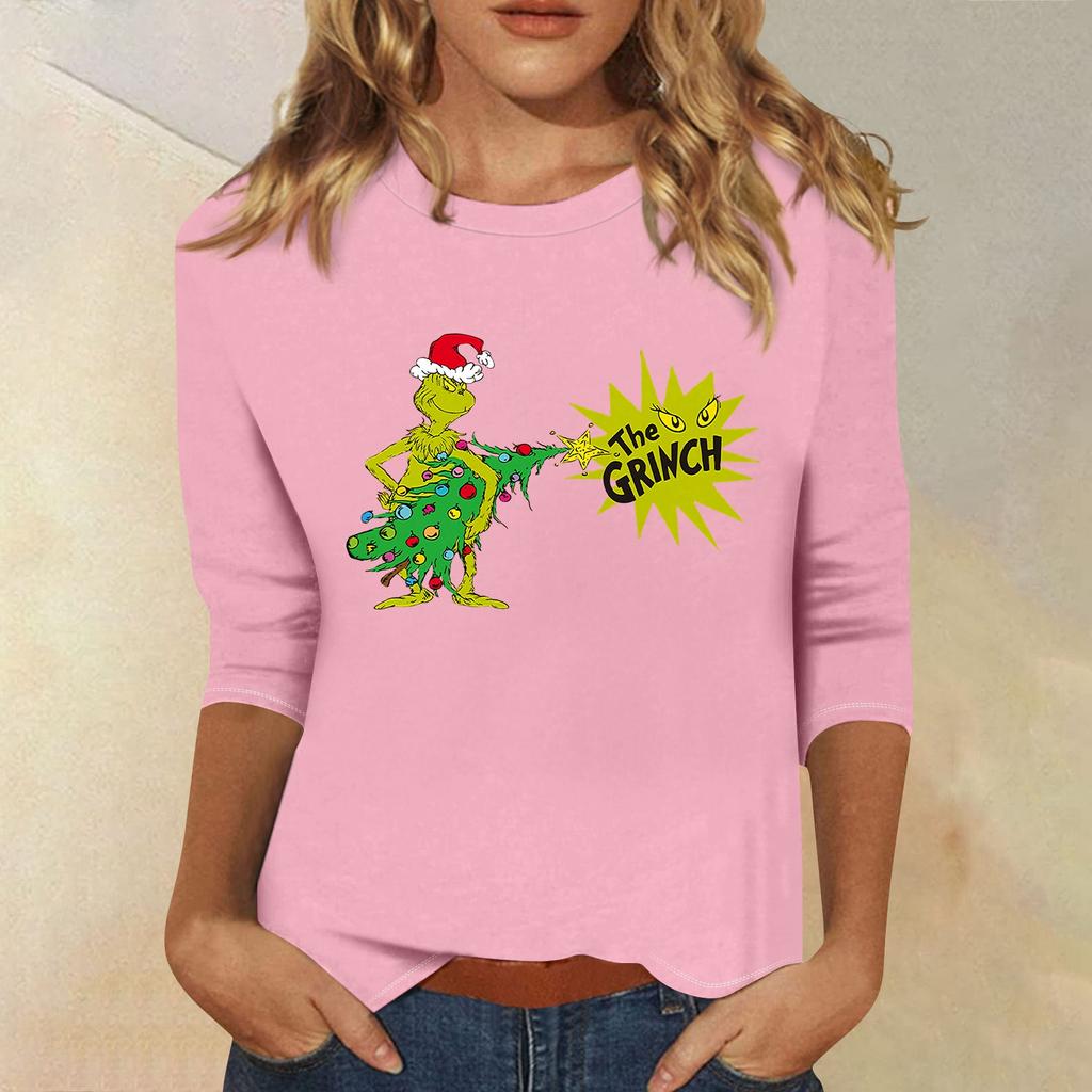 3/4 рукава топы для женщин футболка повседневные рождественские принты топы футболка круглый вырез пуловер блузка