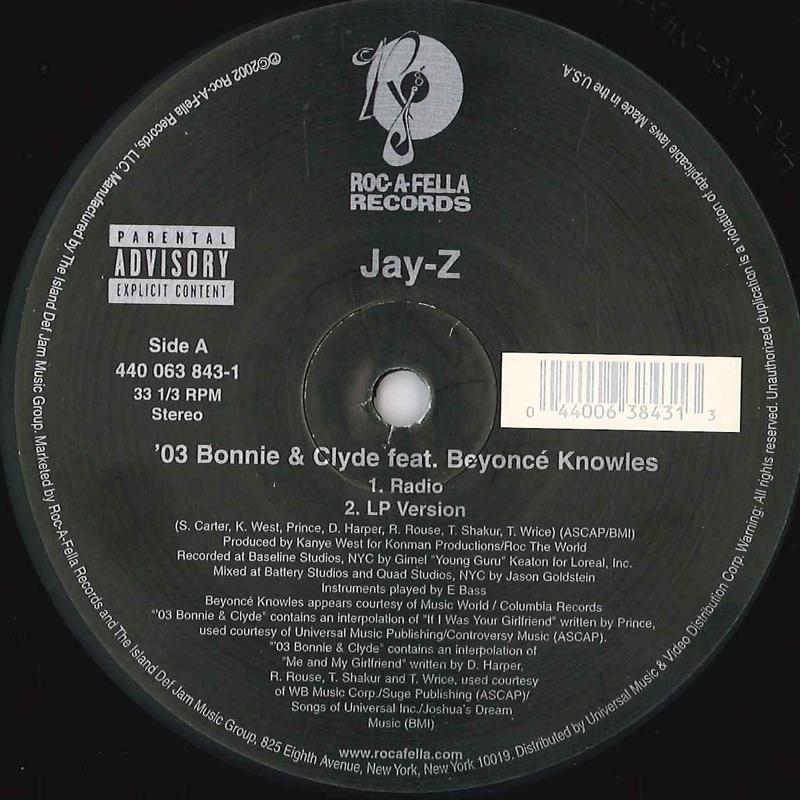 12inch Record JAY-Z - 03 Bonnie & Clyde 4400638431 ROC-A-FELLA 2002 US Rap & Hip-Hop/R&B Used