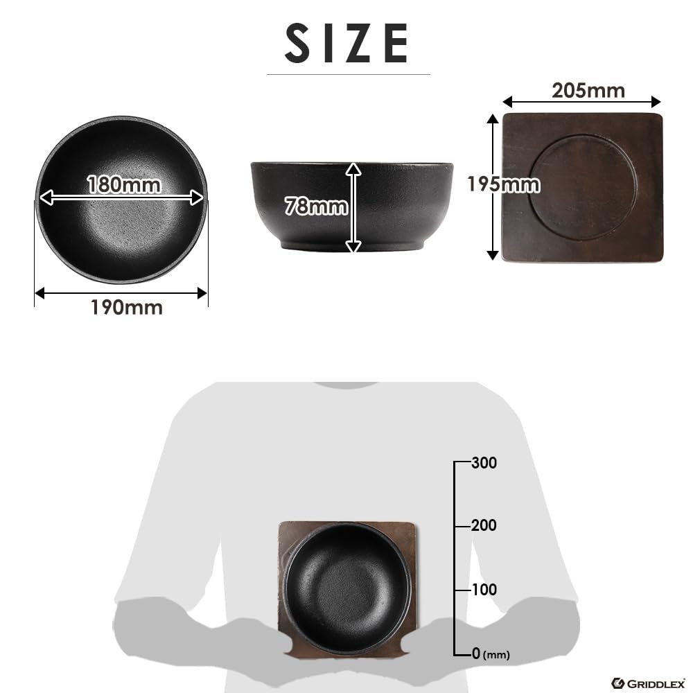 Коммерческий горшок для пибимбапа 19 см, чугунный горшок для пибимбапа со специальной деревянной подставкой, совместим с KIPROSTAR IH, подходит для открытого огня, совместим с духовкой GRIDDLEX