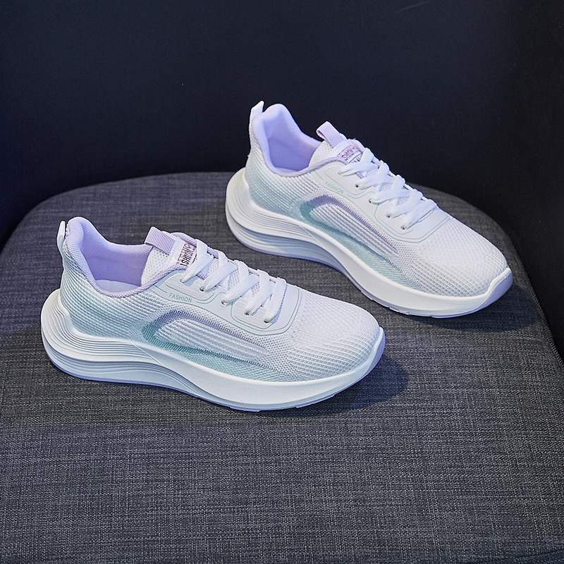 2025 лето новый корейский стиль дышащие женские туфли из летучего трикотажа модные студенческие универсальные нескользящие кроссовки для бега и спорта повседневная обувь