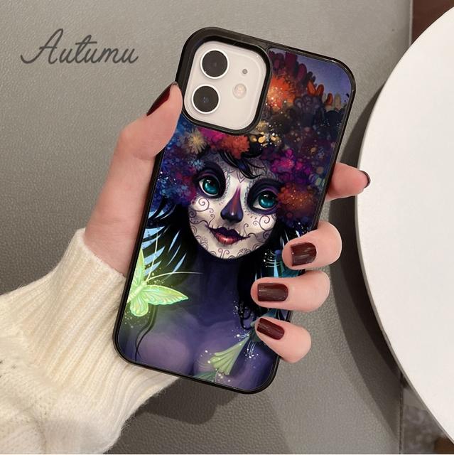 Mexican Skull Girl tattooed Art Phone Case for iPhone 17 Air 15 16 16e 11 12 13 14 Pro Max Plus Cover coque Fundas