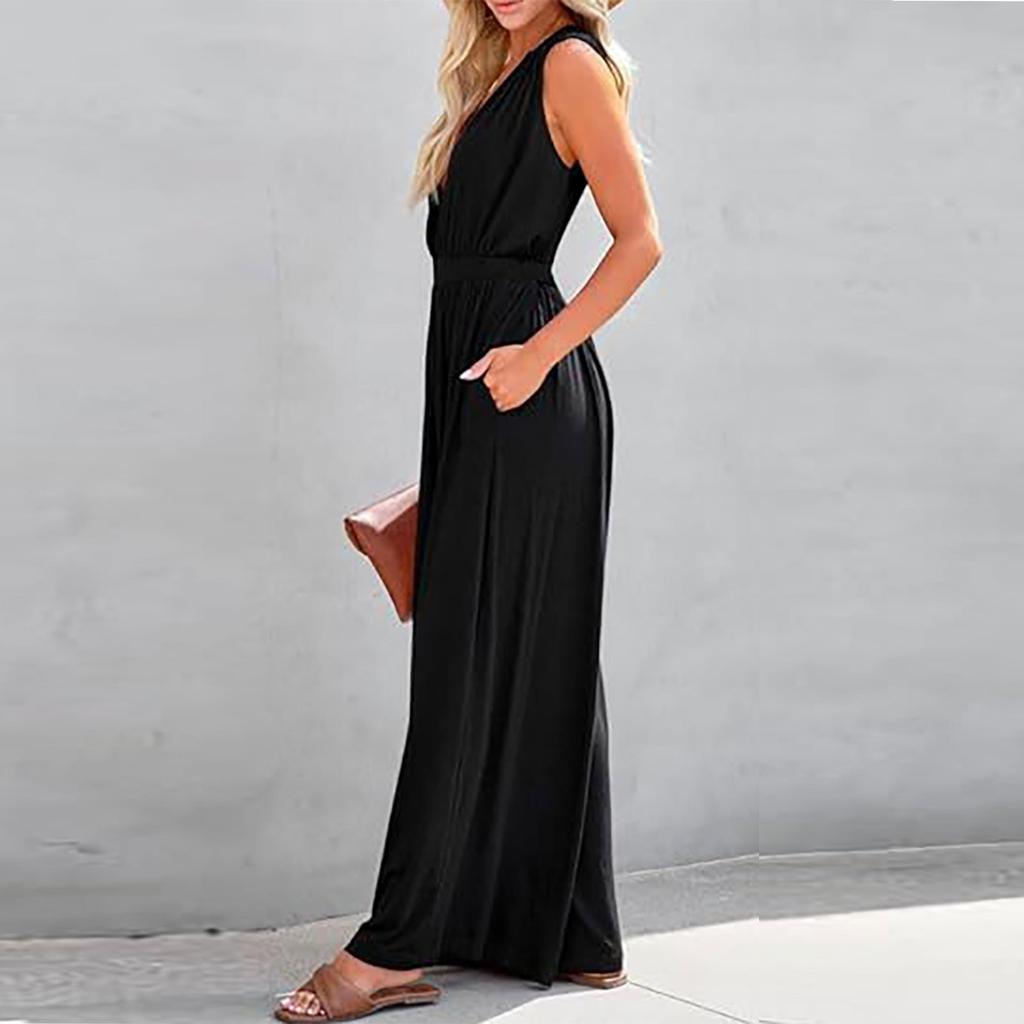 Women's Summer V-Neck Sleeveless Fashion Waist-slimming Sleeveless Jumpsuit