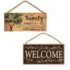 2PCS Sweet Rustic Decorative Wall Pediments Family Door Sign Welcome Sign Wooden Welcome Plaques