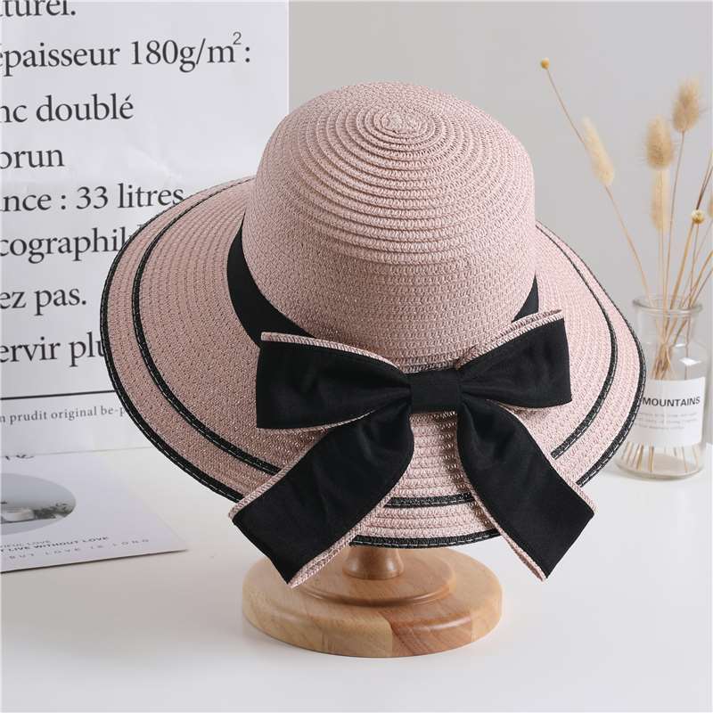 Summer Bowknot Decor Straw Hat Classic Simple Lightweight Sun Protection Hats Travel Seaside Outdoor for Women