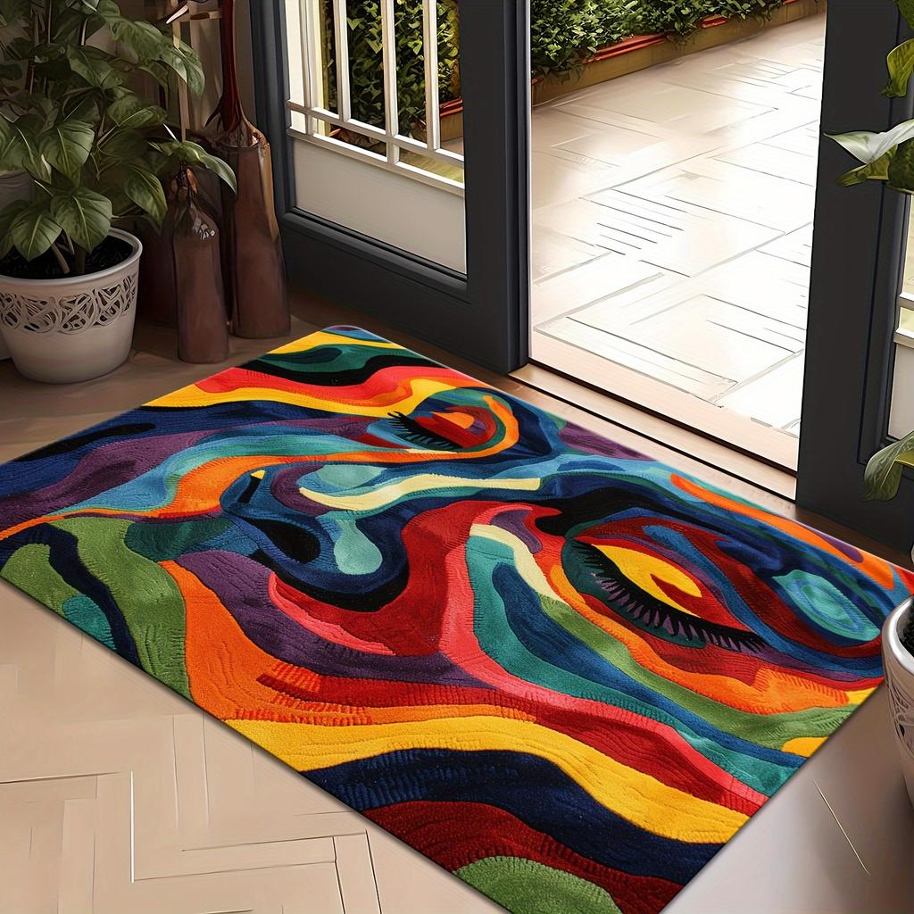 Abstract Multi Color Boho Area Rug Vibrant Geometric Polyester Carpet Mat for Living Room Decor Accent Flooring