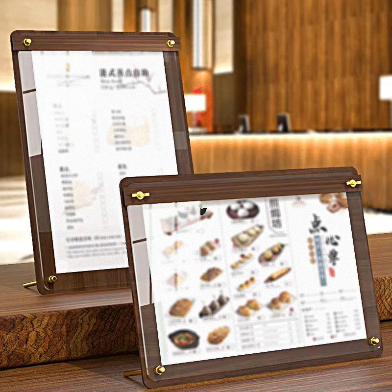 1PC Clipboard Cafe Solid Wood Display Board Restaurant Solid Walnut Wood Table Acrylic Menu Top Display Menu Board Party A4/A5/A6