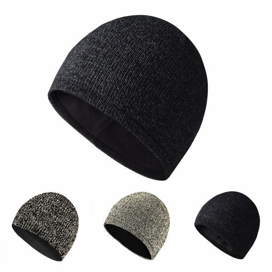 Вязаная светоотражающая шапка, ветрозащитная, высокоэластичная, купольная, двухслойная, плюшевая, с подкладкой, в уличном стиле, для ночных пробежек, предупреждающая, зимняя, сохраняющая тепло, головной убор