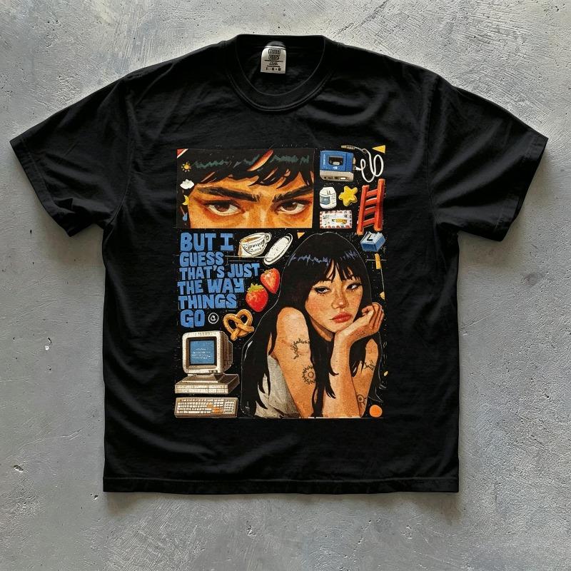 Vintage Y2K Aesthetic Graphic TShirt Retro 90s Anime Style Print Tee Casual Streetwear Plus Size Cotton Tops for Unisex Tshirt