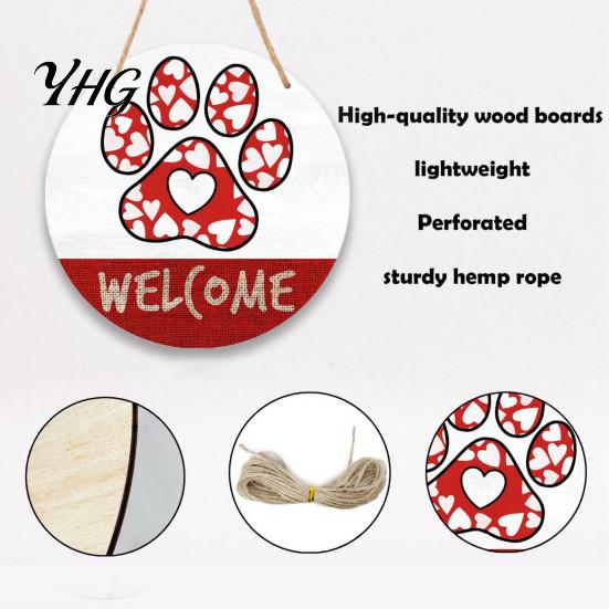 Indoor Hanging Sign Rustic Wooden Welcome for Front Door with Cute Pet Paw Prints, Creative Hanger Wall Decor Hemp Rope Home Entryway Porch Farmhouse