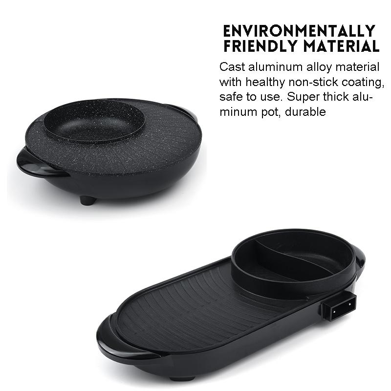 220V 5 Temperature Adjustments Portable Electric Grill Hot Pot Oven Home BBQ Smokeless Grill Chafing Dish Non-Stick Pan 2-In-1