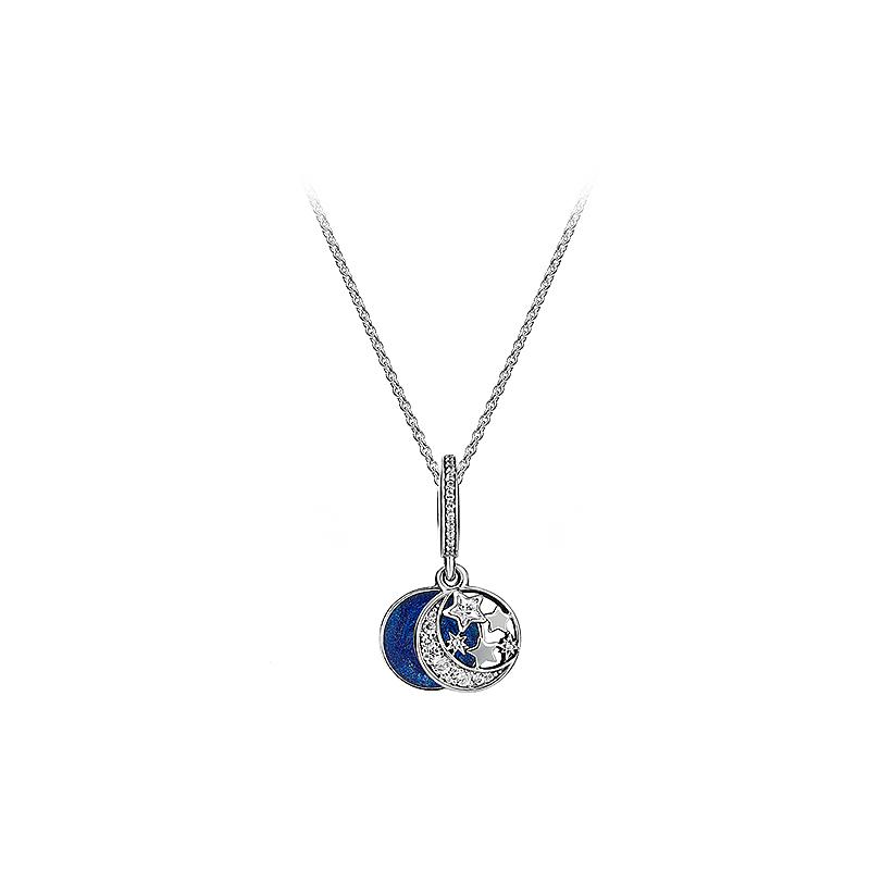 Pandora Moon And Star Pendant Necklace Set Women necklace Blue ZT0126