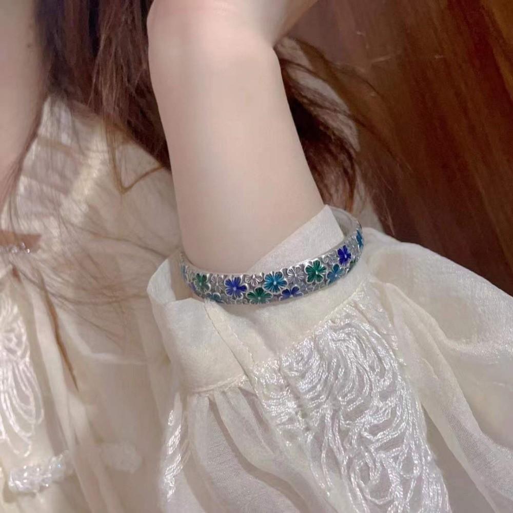 Classic Women's Hand Bracelet Traditional Cuff Bangle Handicraft Enamel Bracelet Jewelry