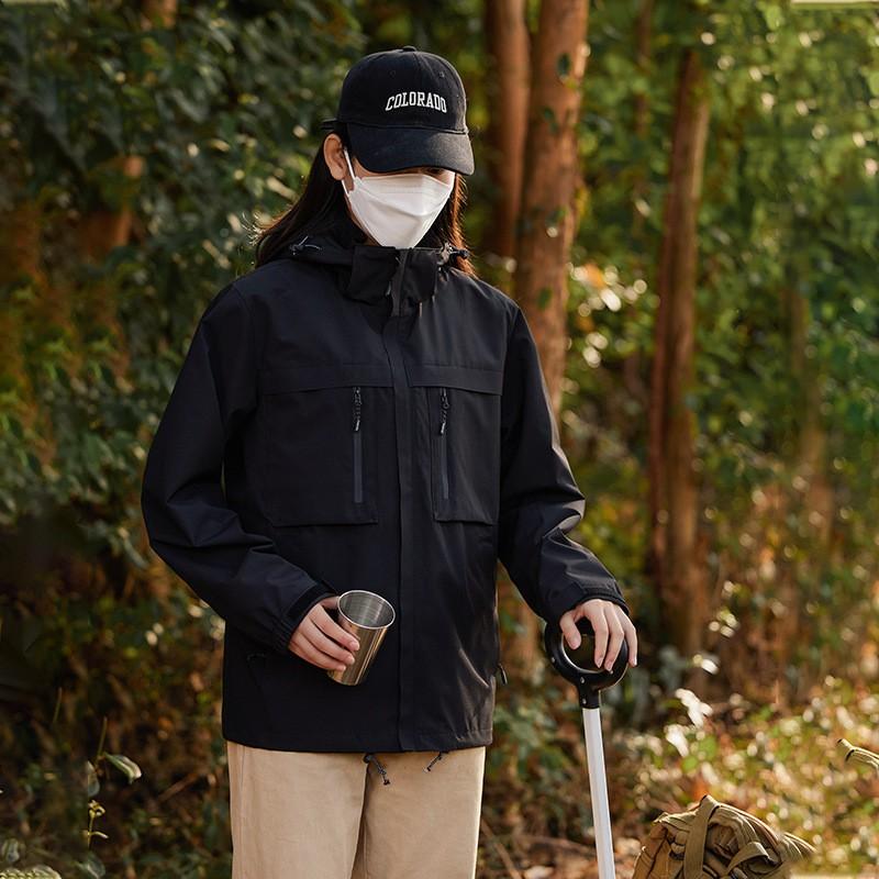 Unisex Lightweight Outdoor Hiking Jacket With Detachable Hood Windproof Rain Resistant Fall Climbing Cycling