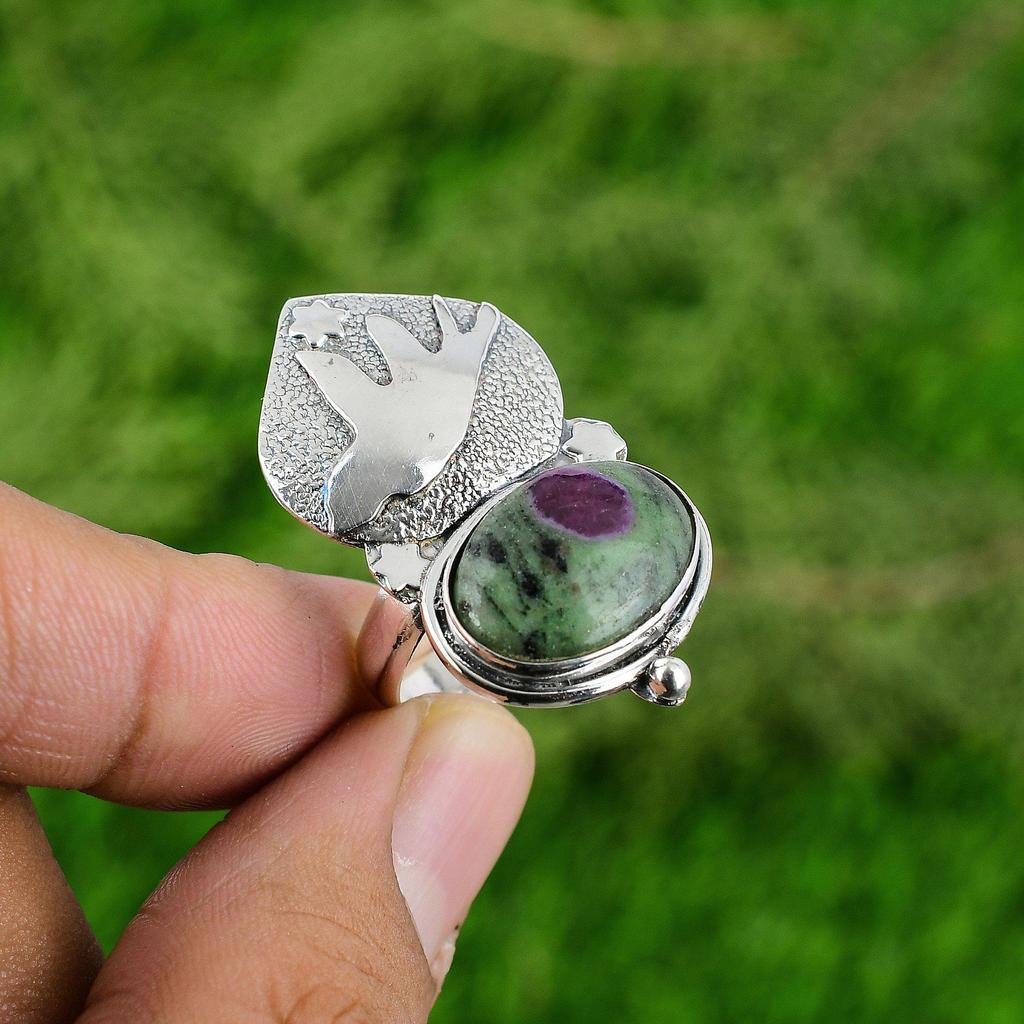 Natural Ruby Zoisite Gemstone Multi Stone Adjustable Ring 925 Sterling Silver