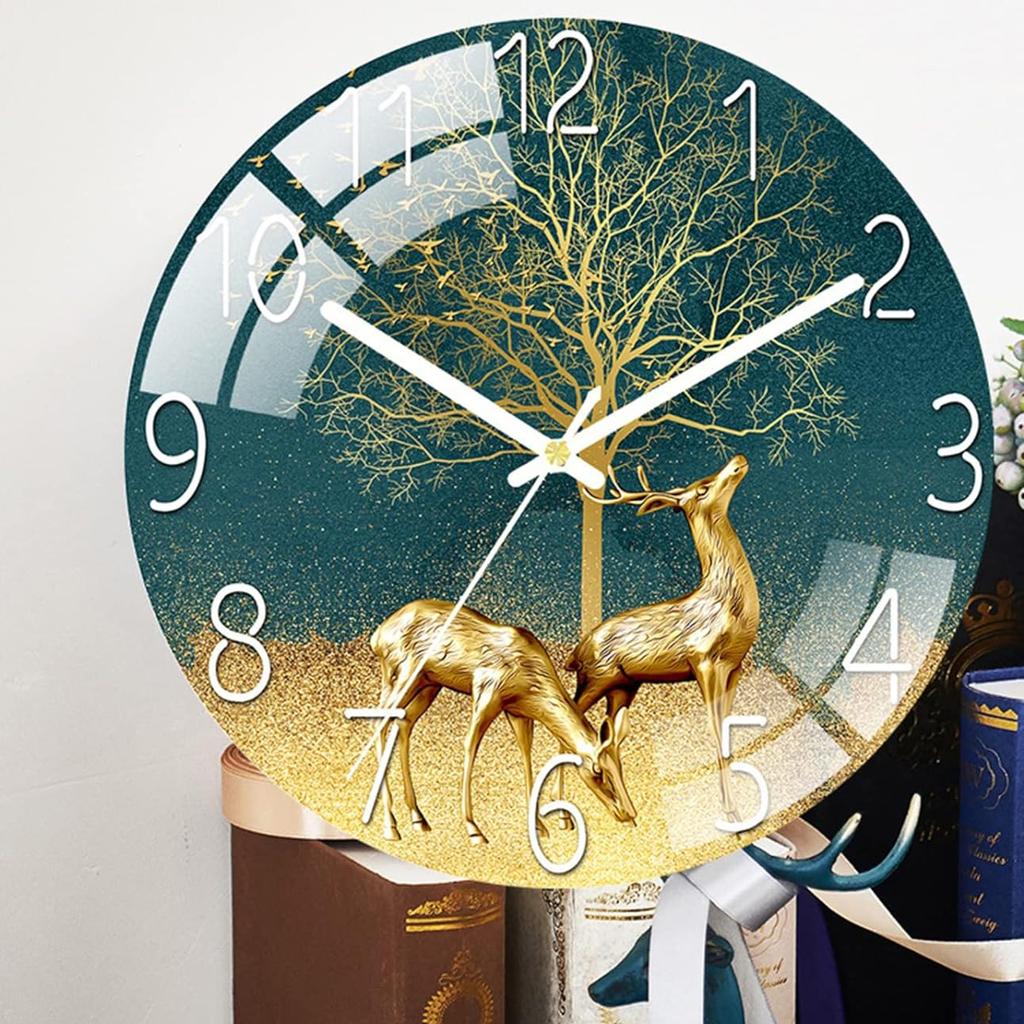 Digital Wall Clock with Low Noise, 30cm/12inch Deer Wall Clock Quartz Clock Quiet Silent Simple Clock for Home Decor Children Room