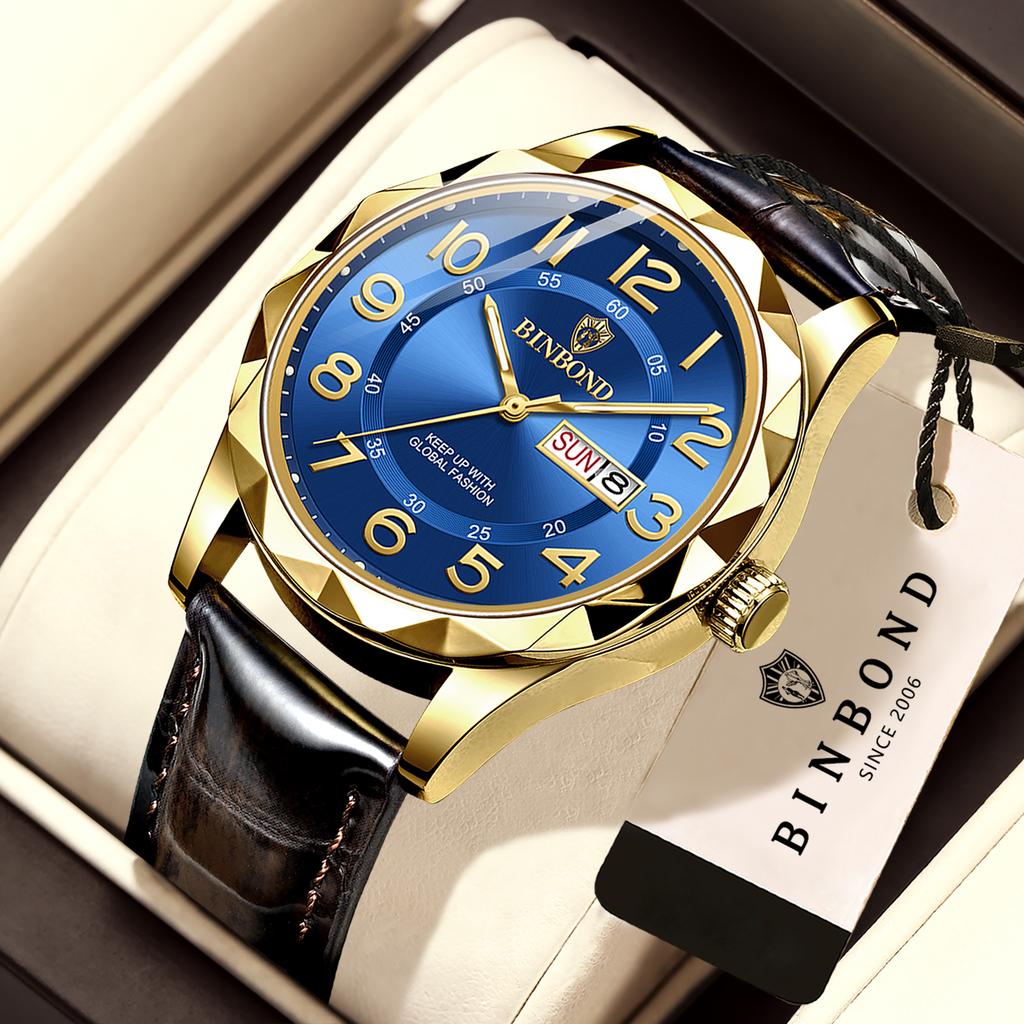 BINBOND Original Accurate Luxury Quartz Wristwatches For Men Luminous Waterproof Auto Date Week Display Men's Watch Casual Reloj