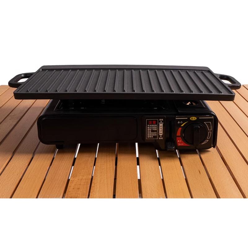 Cast Iron Baking Tray Can Be Flipped Double-sided Barbecue Tray Outdoor Camping Handle BBQ Tools Barbecue Plate Square Gas Grill