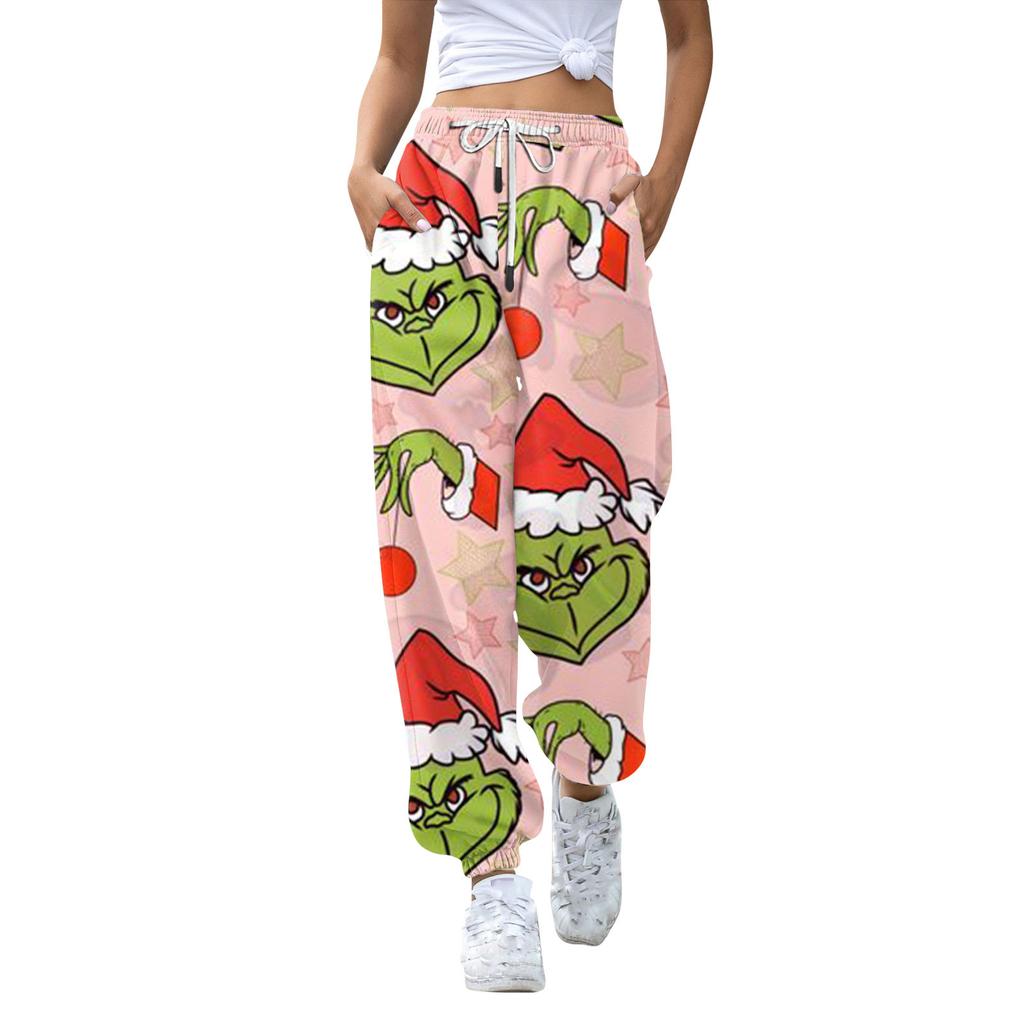 Женские повседневные модные рождественские принтованные повседневные спортивные брюки с эластичной талией и завязками на шнурке