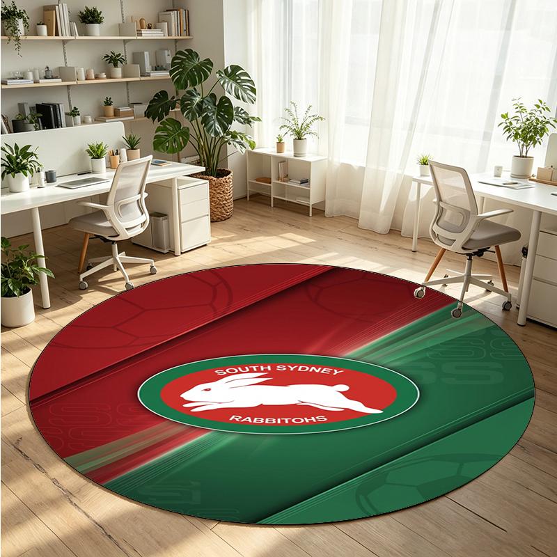 South Sydney Rabbitohs Printed Round Crystal Velvet Rug Soft Non Slip Floor Carpet For Bedroom Holiday Gift