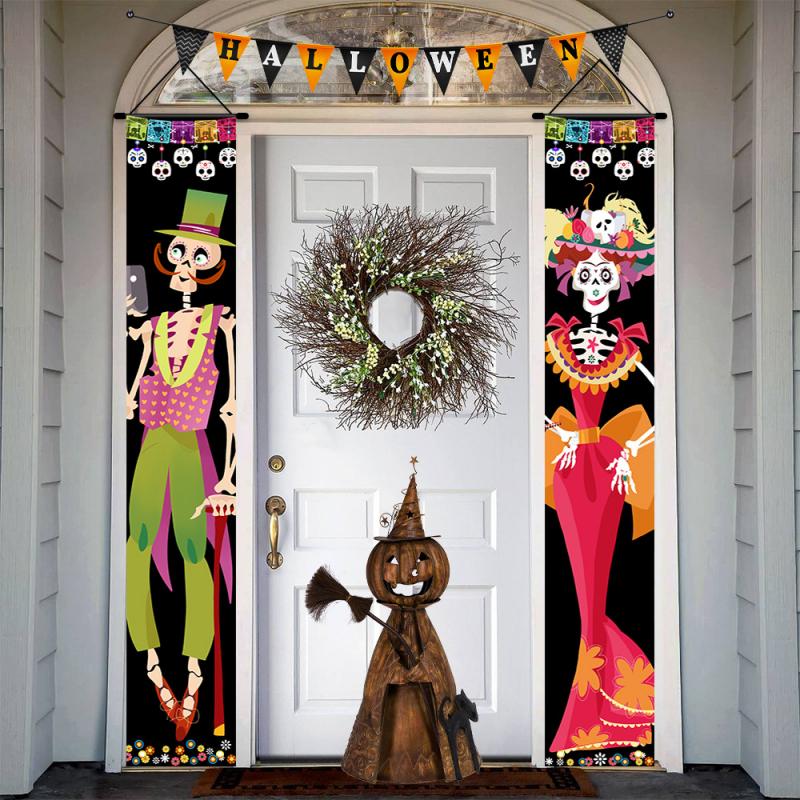 Halloween Lighted Porch Signs Banners Decorations Indoor Dia De Los Muertos Day of The Dead Outdoor Wall Door Couplet Decor