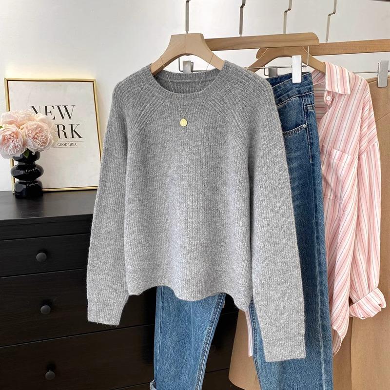 Женский трикотаж с рукавами реглан и круглым вырезом - Свитер для многослойности Осень/Зима 2025, Топ в ленивом стиле