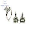 TBJ,100% Natural Green Amethyst Gemstone 925 Sterling Silver Ring Earrings Jewelry Set Simple Everyday Women's Fine Jewelry