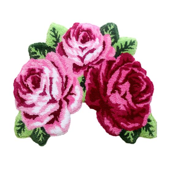 Плюшевый коврик для пола Быстросохнущая нескользящая основа Ковер в форме цветка розы Легко чистить Декоративный для гостиной