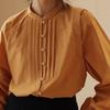 Женская рубашка осень 2025 года с рукавами-фонариками и воротником-стойкой во французском стиле в стиле ретро – свободная, с длинным рукавом, элегантный дизайн