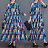 Spring and Summer New Loose Large Size Fashion Print Splicing Long Sleeve Cake Dress Dress