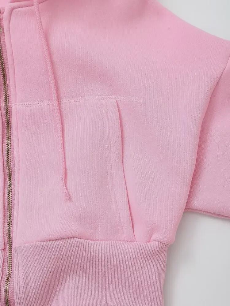 2024 Женская короткая толстовка с капюшоном и разноцветные фланелевые джоггеры — Европейская и Американская коллекция весна/осень