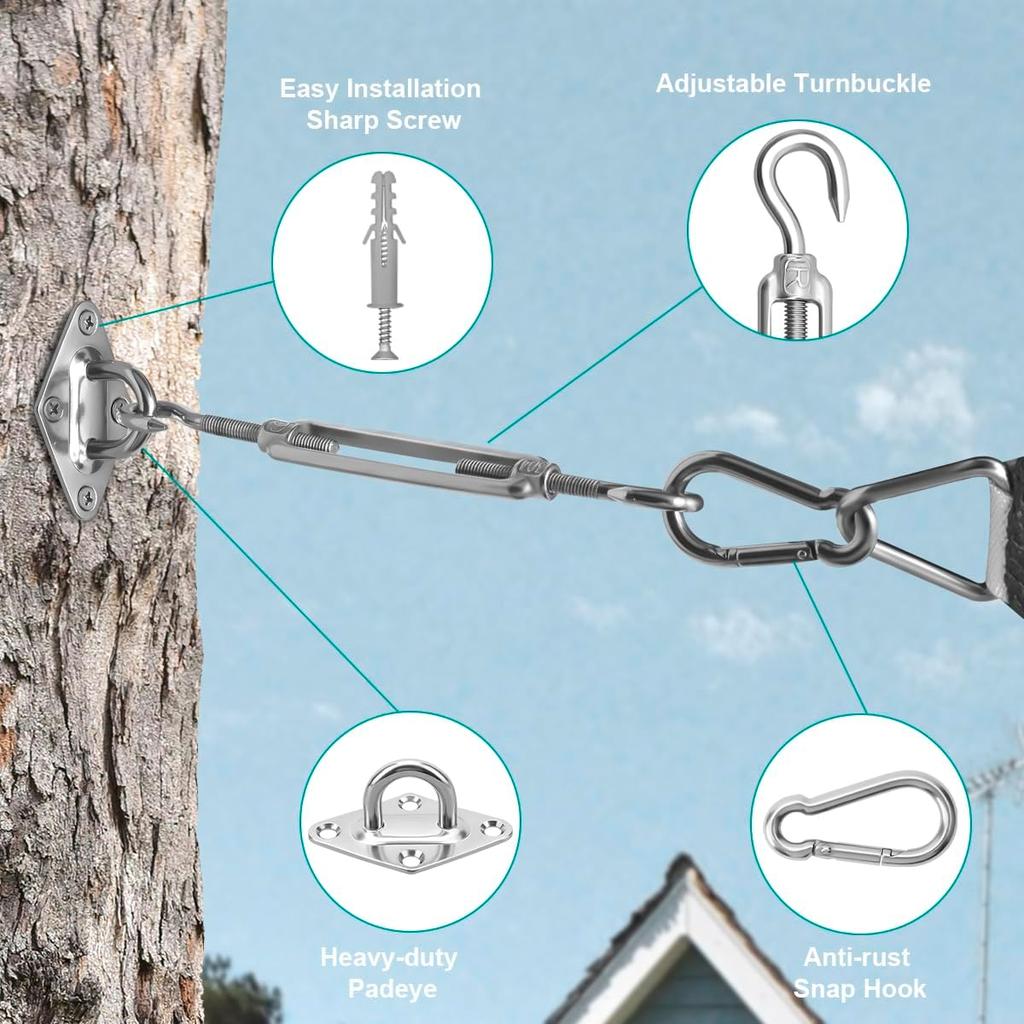 SuShadSail Hardware Kit 6 Inch for Rectangle&Triangle Shade Sail Install, Stainless Steel ShadeSail Fixing Accessories for Outdoor Patio Canopy Garden