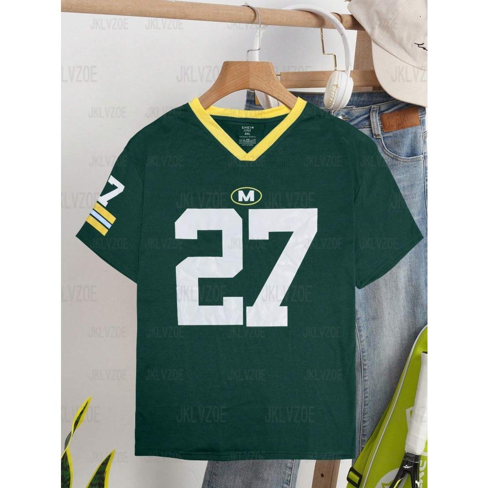 Summer Women's Tshirt No. 27 Couple Tee Breathable Football Jersey High Quanlity Tops Oversized Casual V-neck Tshirt Streetwear