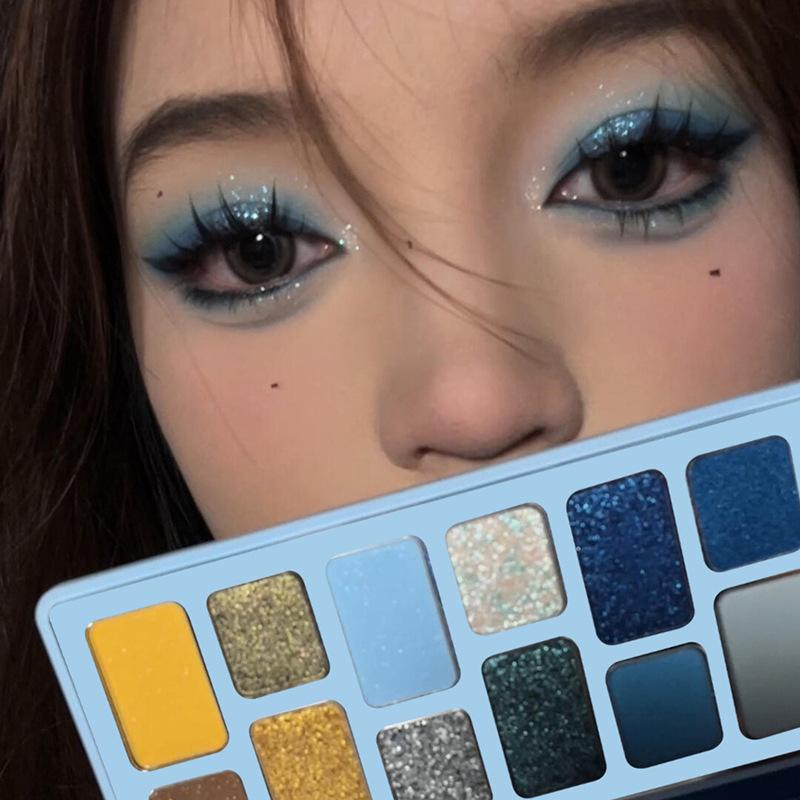16 Color Eye Shadow Makeup Palette Black Pink Grey Blue Green Pearlescent Diamonds Glitter Eyeshadow Pro Eye Cosmetics Makeup