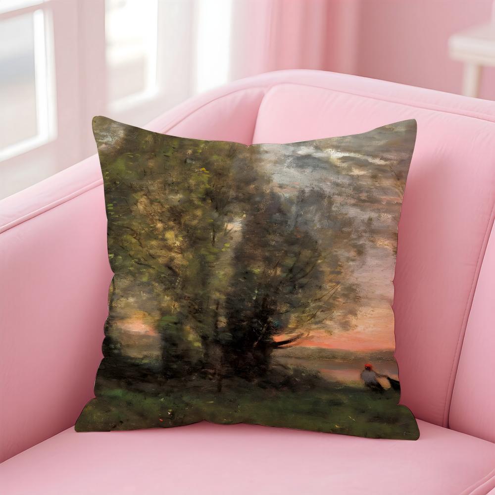 JJeanBaptisteCamille Corot Cushion Cover Pillow Case Ultra Soft Skin Friendly Fabric Cloud Like Comfort Concealed Zipper