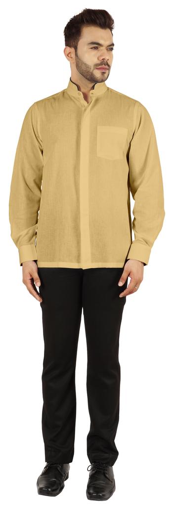 BestMan Однотонная рубашка с длинным рукавом для мужчин с двойной планкой на пуговицах спереди и китайским воротником