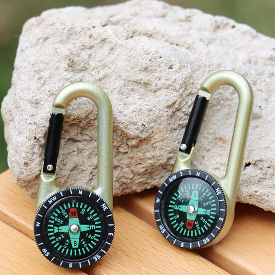 Survival Mini Compass Keychain Zinc Alloy Small Pocket Compass Carabiner Buckle Outdoor Accessory for Camping Hiking Backpacking