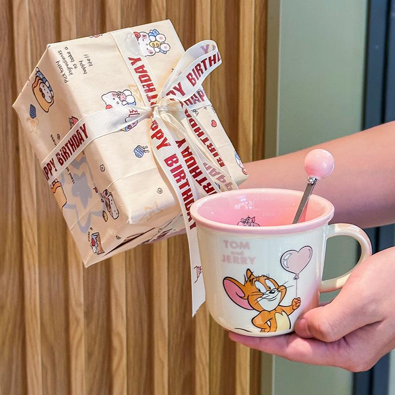 Милая керамическая кружка с кошкой и мышкой для детей с мерной шкалой, бытовая чашка для питья, парная чашка для молока и кофе