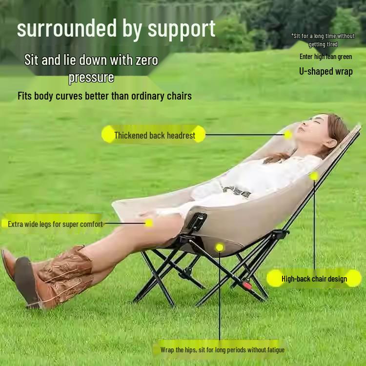 Portable Outdoor Metal Folding Moon Chair - Low Back Design for Camping and Picnics