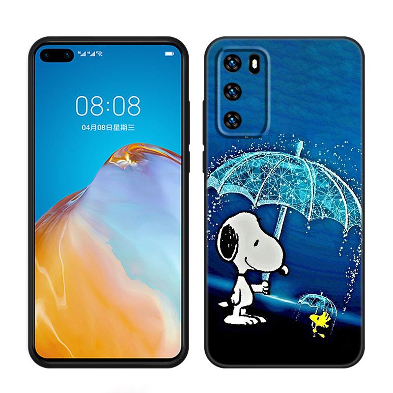 Мультяшный Каваи Снупи Черный Чехол для Телефона Для Huawei P10 P20 P30 P40 Lite P50 P60 Art P50E P Smart Z 2018 2020 2021 Pro 2019