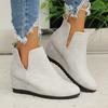 Women's Slope Heel Cotton Boots Winter New Round Head Sleeve Anti-slip Wear-resistant Short Boots