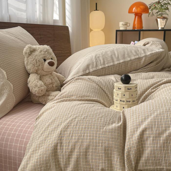 Французский стираный хлопковый комплект постельного белья Класса А, 2026 Студенческий Простой Muji Дом, 4 предмета