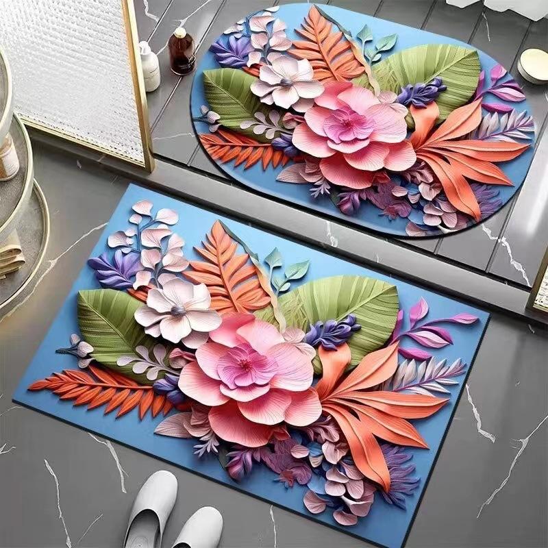 Light Luxury 3D Three-dimensional Flower Household Toilet Absorbent Mat Bathroom Toilet Diatom Mud Non-slip Carpet