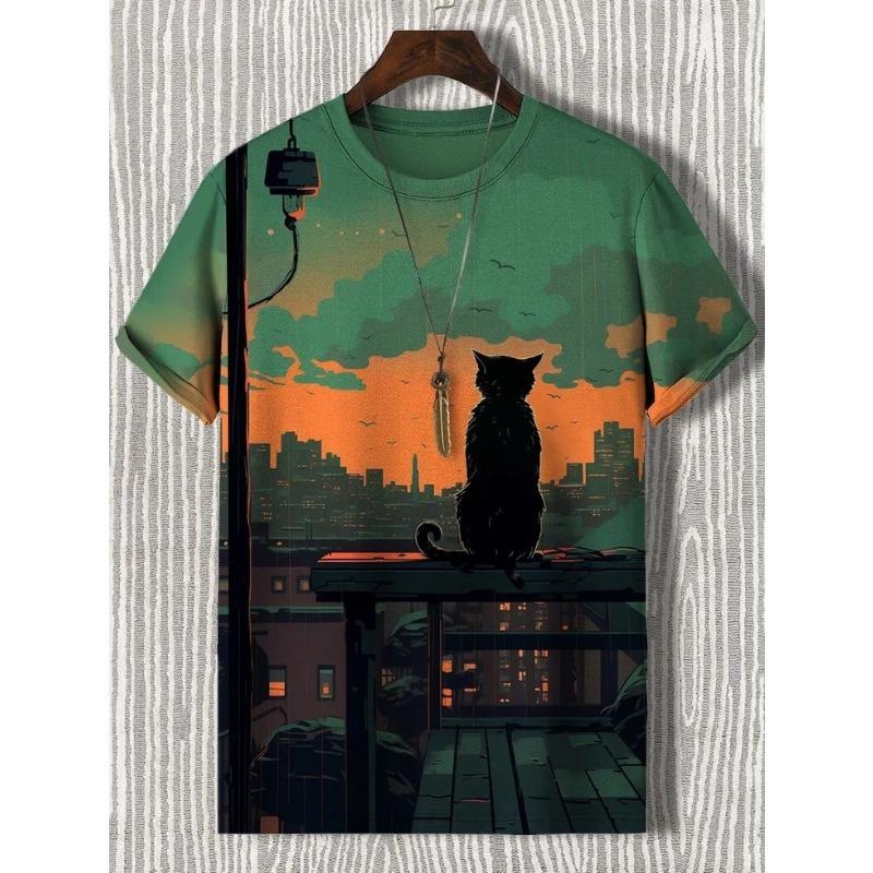 Мужская футболка с забавным принтом животных и кошек, футболки с короткими рукавами, футболки с 3D-принтом и круглым вырезом, повседневная летняя мужская одежда для вечеринок