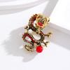 Chinese Style Brooch Men Enamel Dragon Shape Faux Pearl Pin Clothing Coat Badge Jewelry Party Accessories