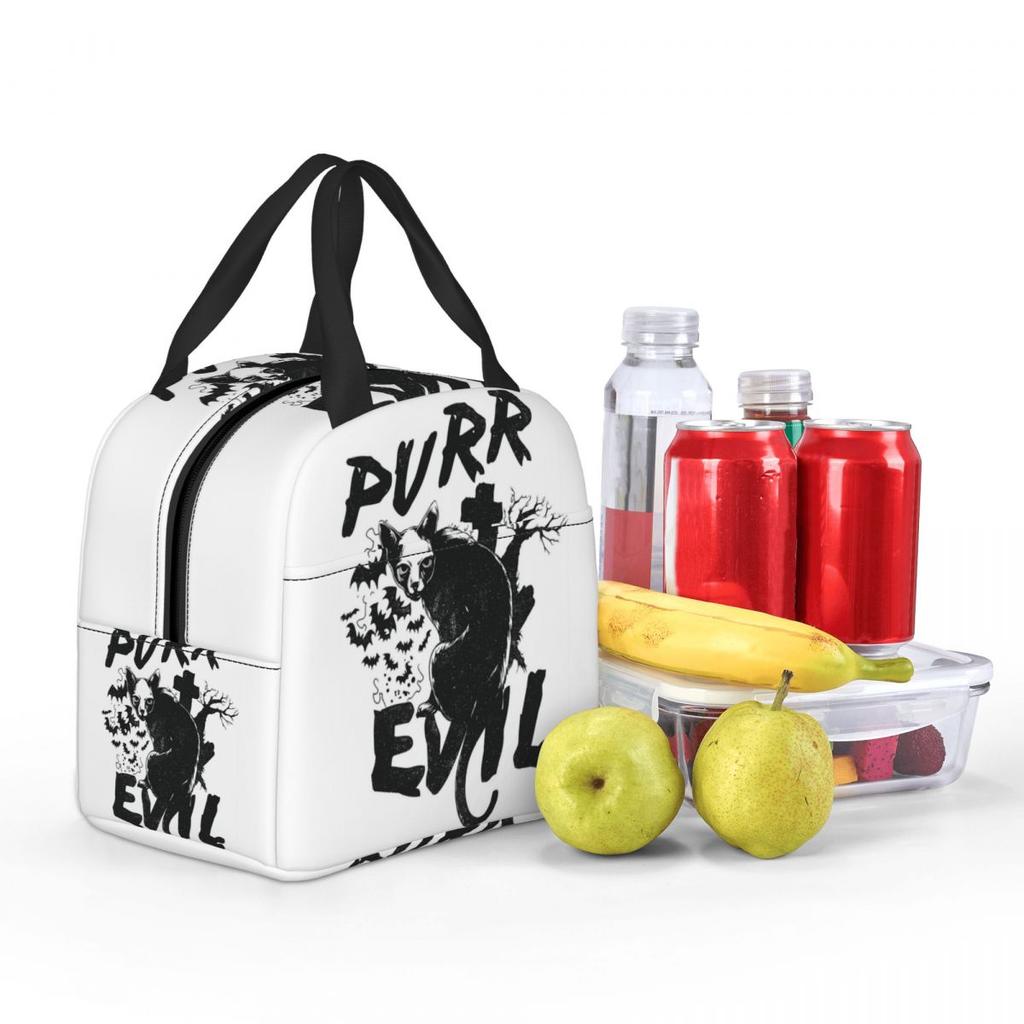 Purr Evil Insulated Lunch Bag for Women Kids Leakproof Food Boxes Thermal Lunch Box Tote