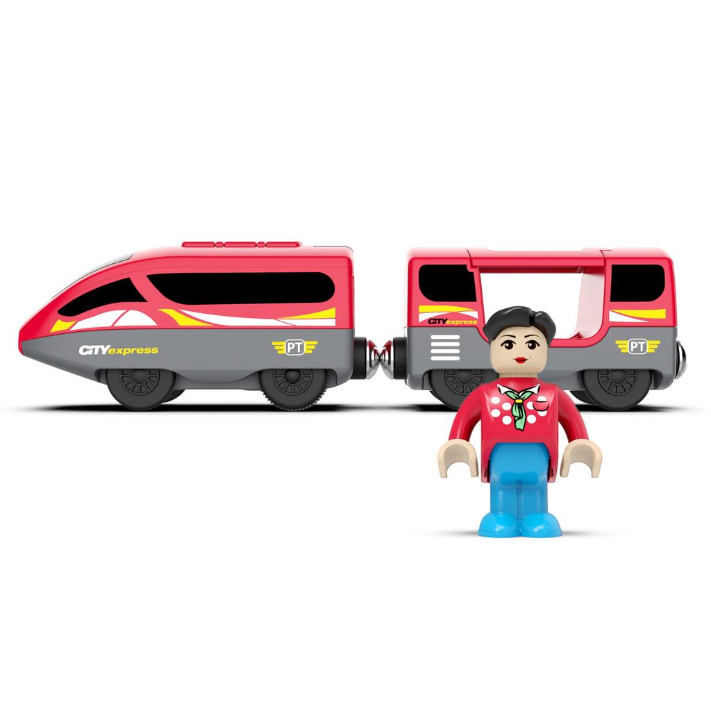 Многофункциональный электрический набор поезда с маленькими человечками, развивающий подарок, детские игрушки, можно сочетать с деревянной железной дорогой