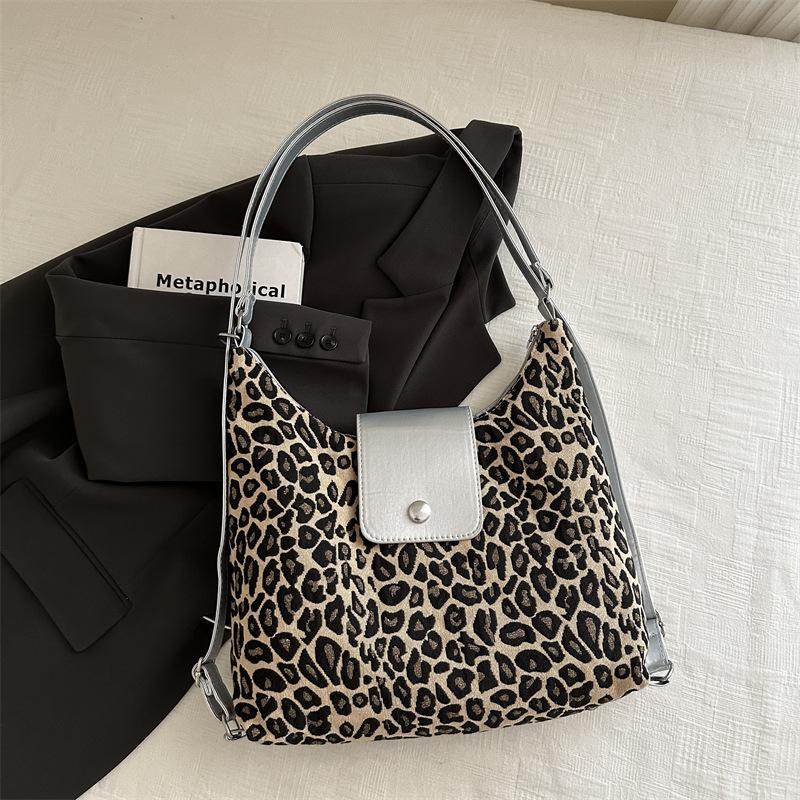 High Value Large Capacity Tote Bag Women's 2025 New Trendy Fashion Retro Leopard Print Shoulder Bag Multi-functional Backpack