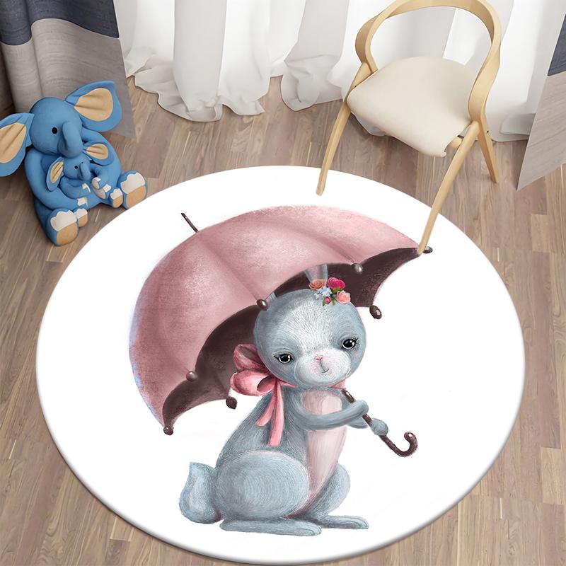 Детский ковер с принтом кролика Kawaii, коврики с кроликом, круглый ковер для гостиной, напольный коврик, фланелевый противоскользящий коврик для детей
